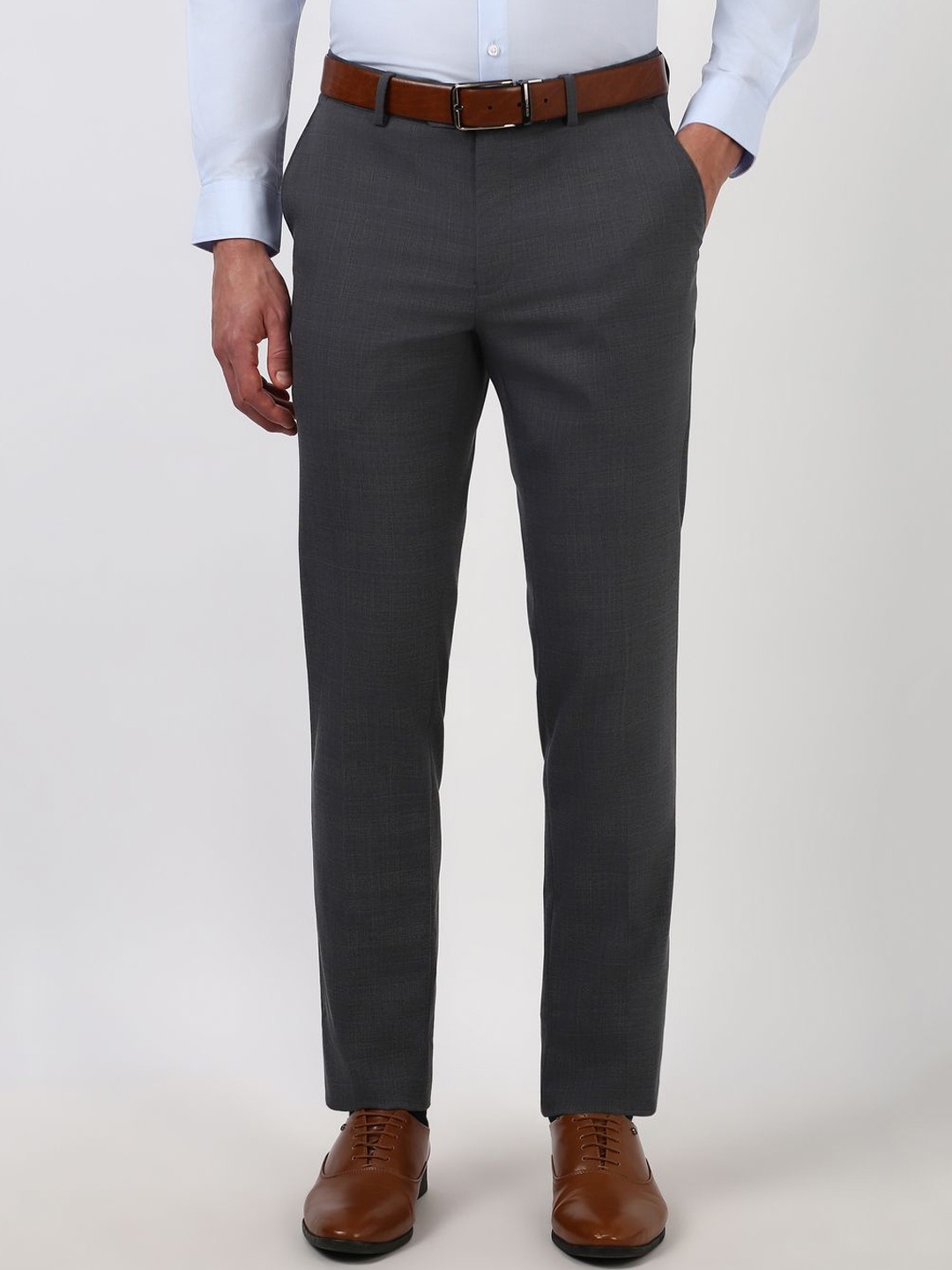 

Peter England Men Slim Fit Formal Trousers, Grey