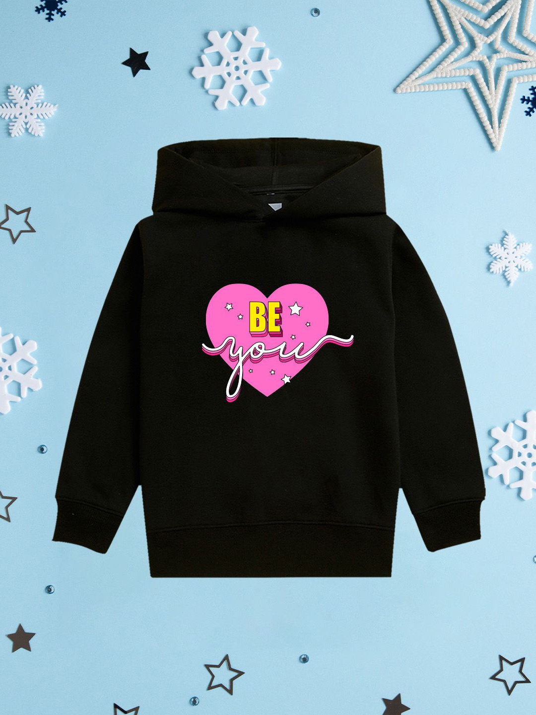 

NUSYL Girls Graphic Printed Hooded Sweatshirt, Black