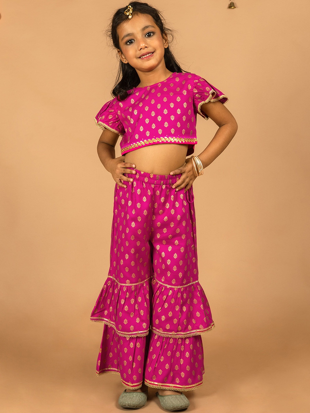 

KASYA Girls Printed Top With Palazzos, Fuchsia