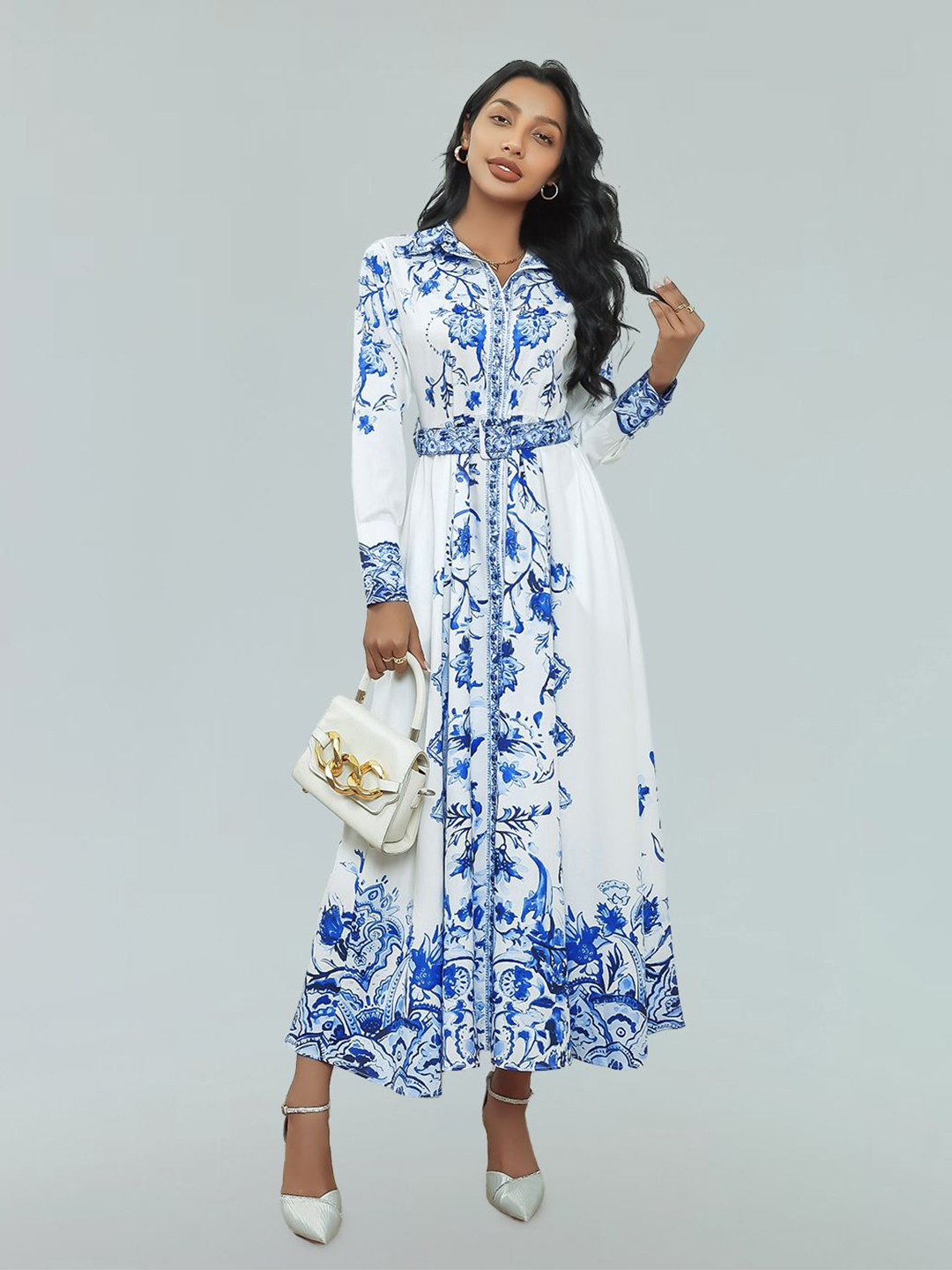 

JC Collection Floral Print Shirt Maxi Dress, Blue