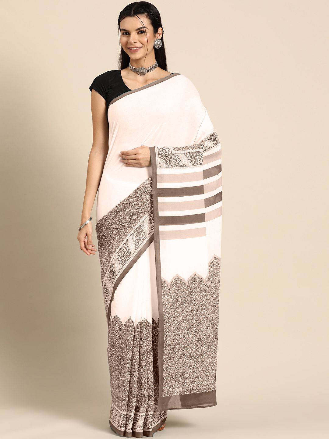 

BUTA BUTI Ethnic Motifs Pure Cotton Saree, Coffee brown