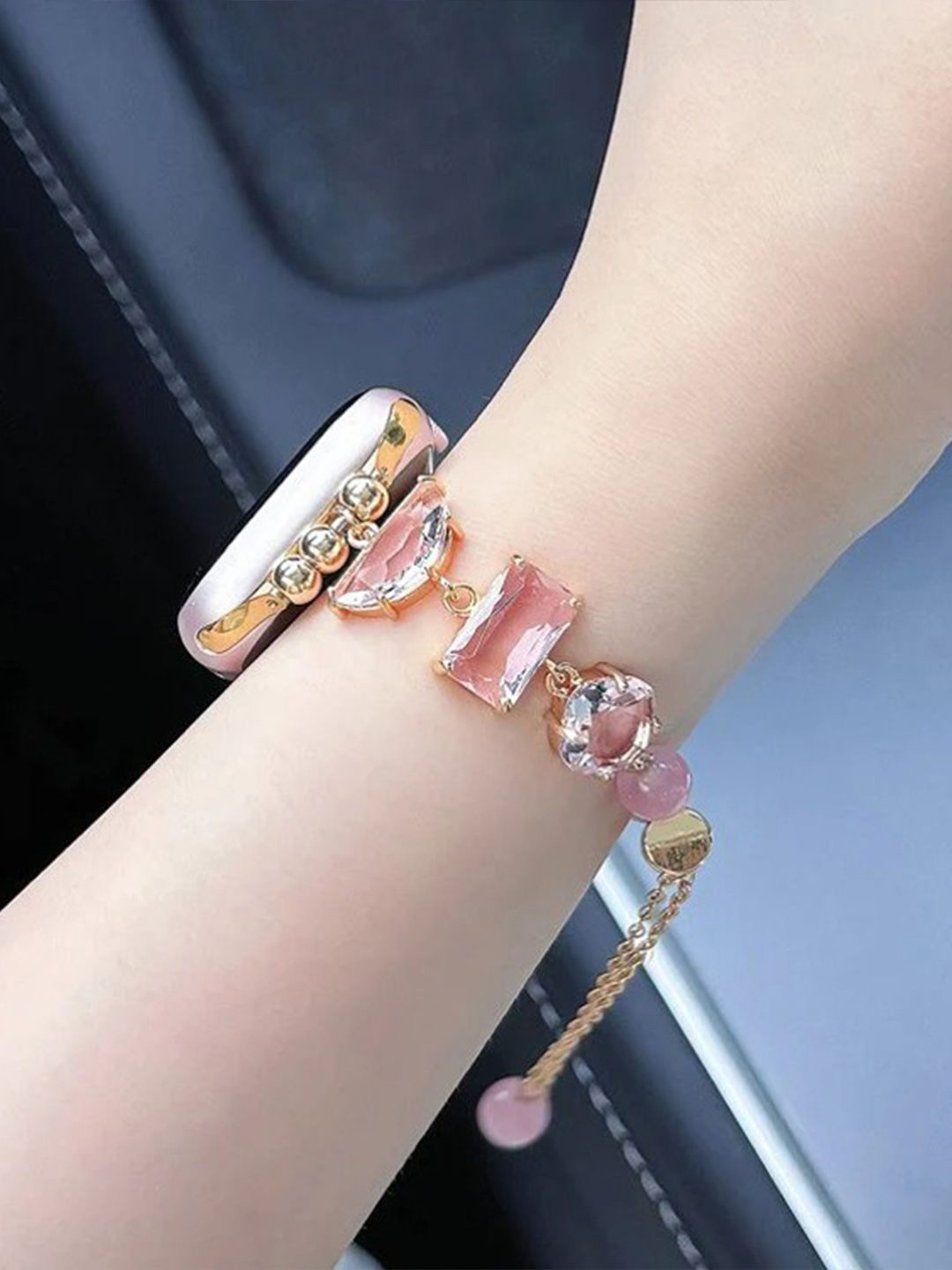 

PEEPERLY Luminous Gemstone Bracelet Style Compatible Smart Watch Strap, Pink