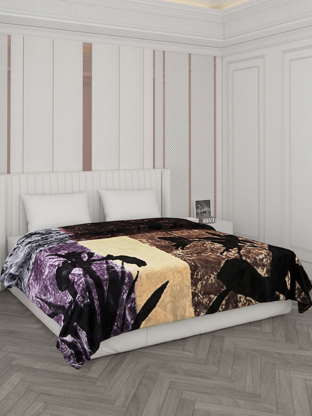 

Monte Carlo Brown & Grey Floral Printed Heavy Winter 1000 GSM Double Bed Blankets