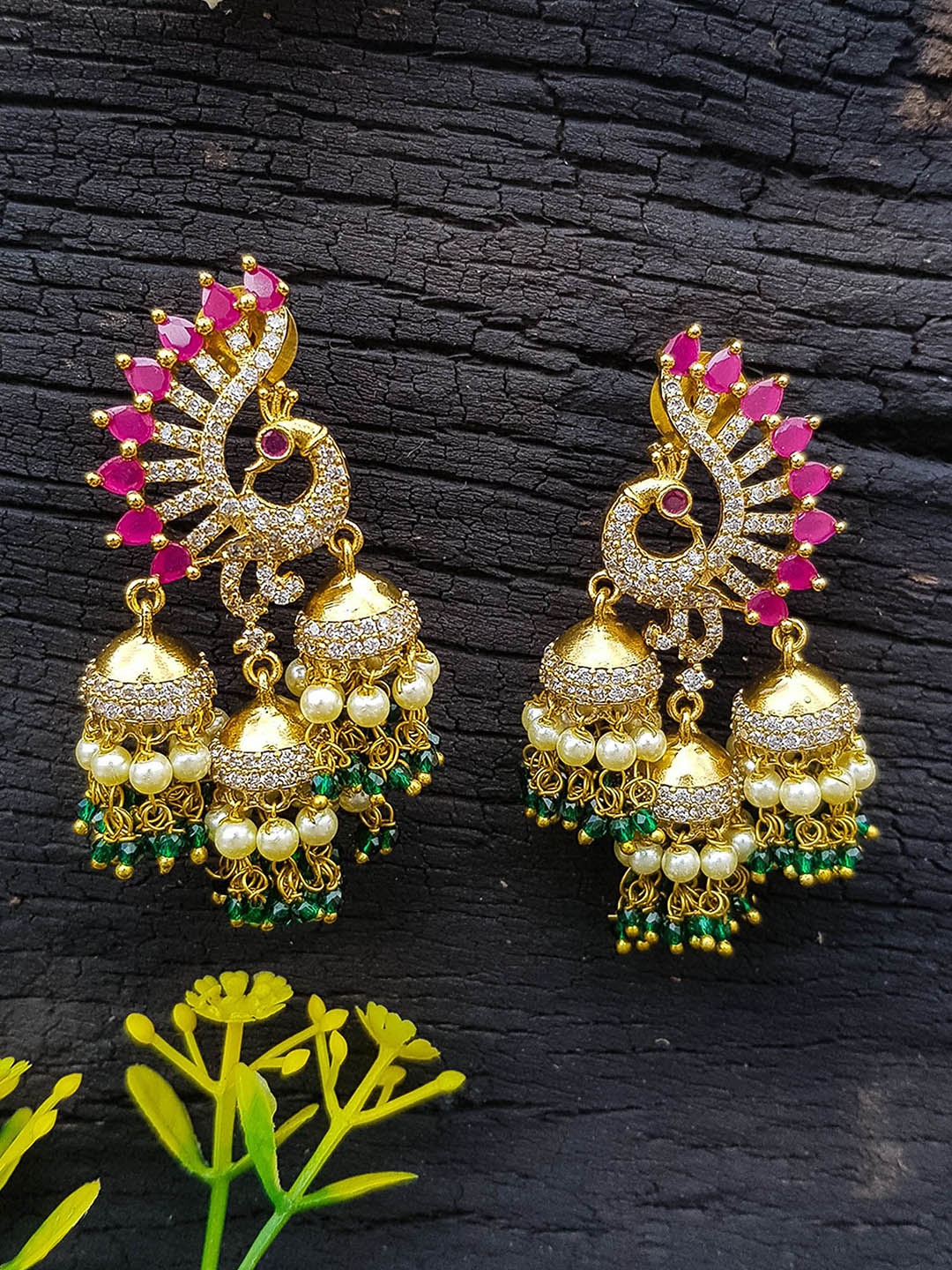 

GRIIHAM Gold Plated Cubic Zirconia Dome Shaped Jhumkas