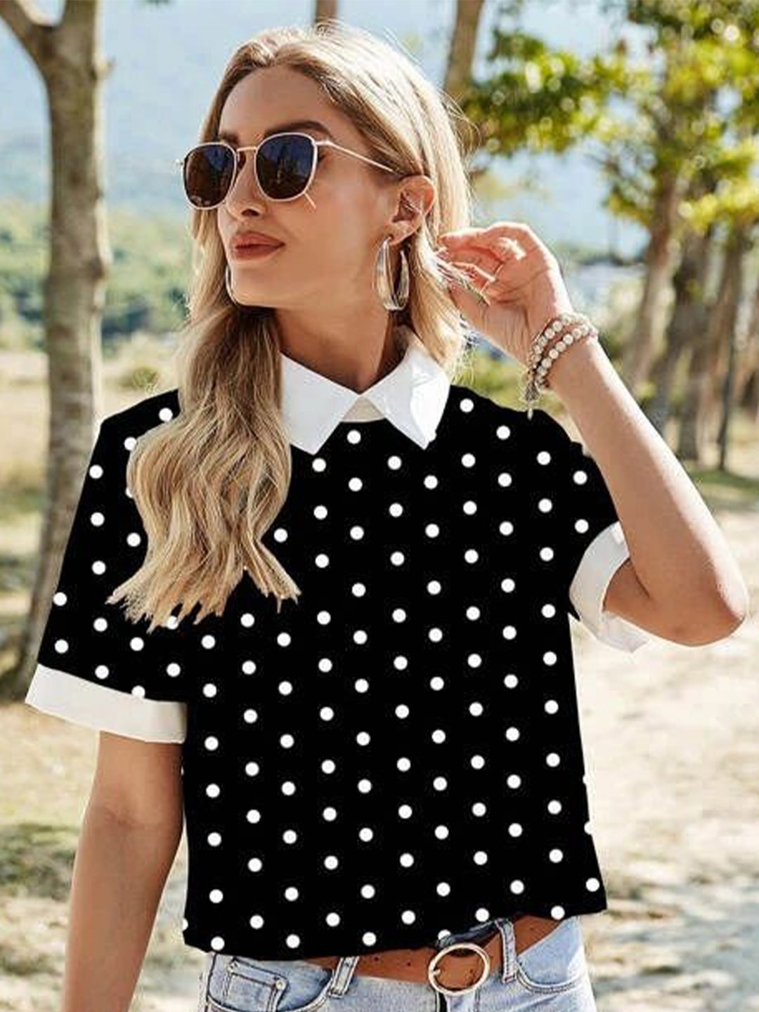 

Stylecast X Slyck Polka Dot Print Top, Black