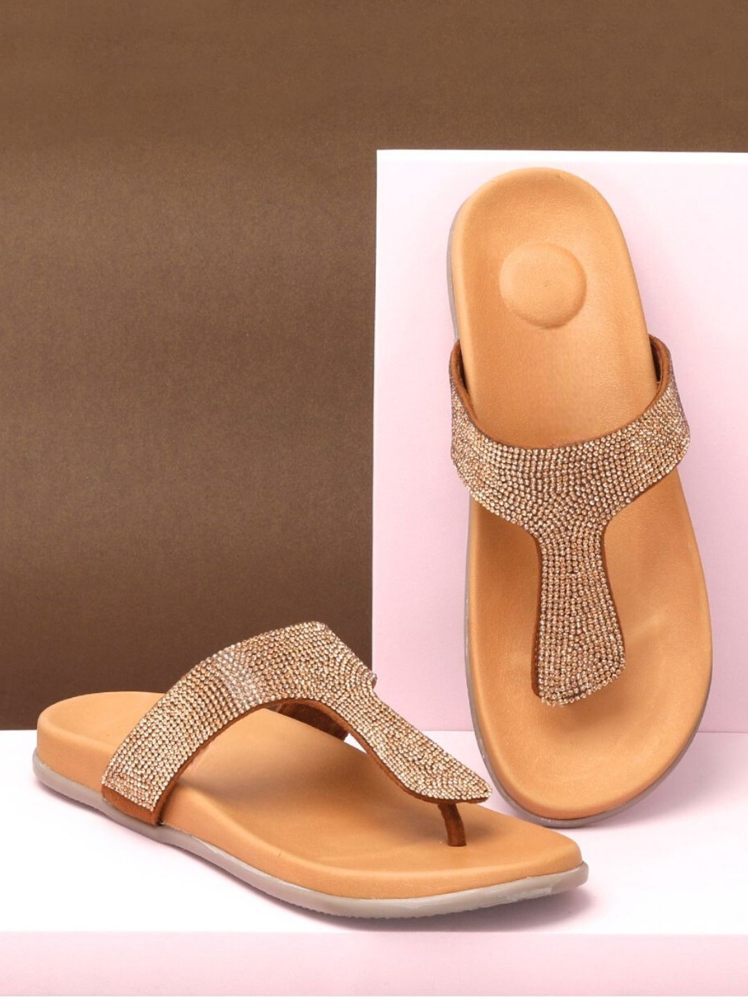 

Zyla Women Textured Open Toe Flats, Copper
