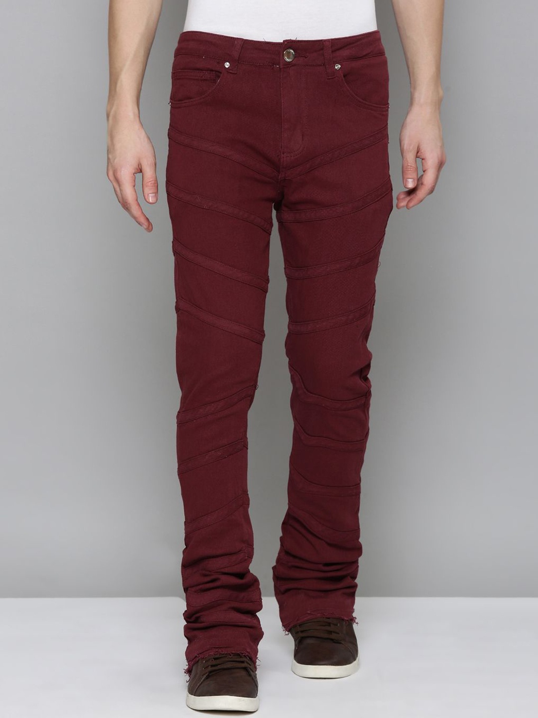

WAIMEA Men Comfort Bootcut Mid-Rise Stretchable Jeans, Burgundy