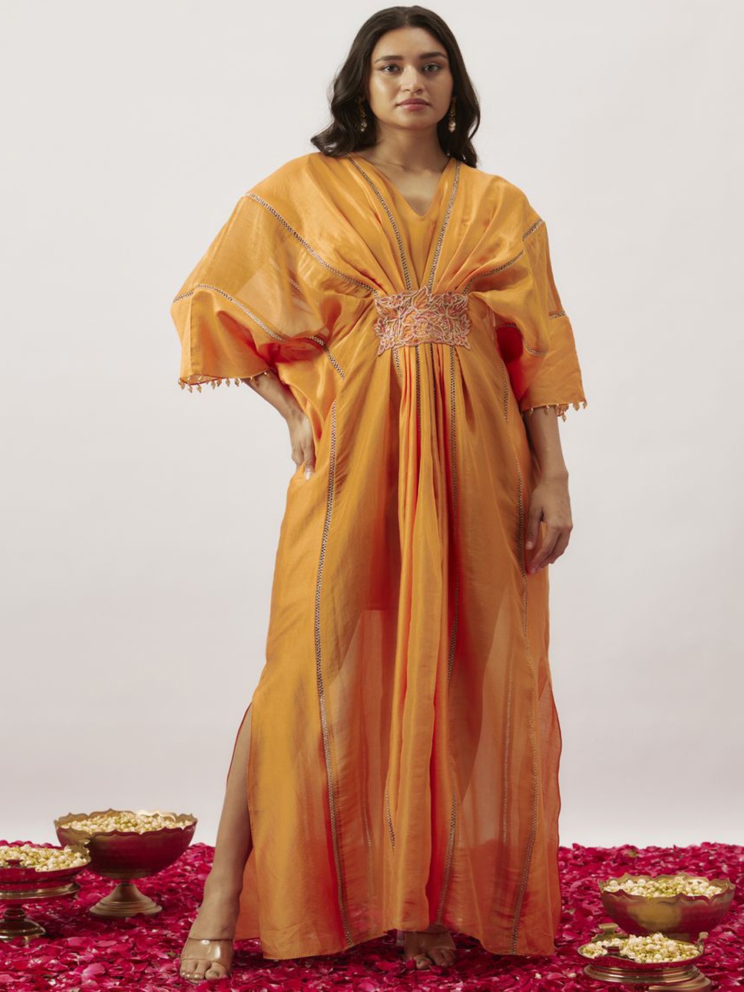 

The Aarya Embroidered Kaftan Ethnic Dresses, Orange