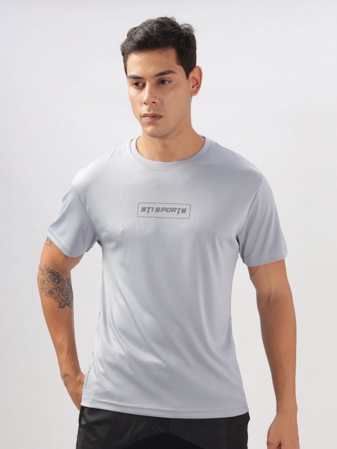 

STI Men Solid Round Neck T-Shirt, Grey melange