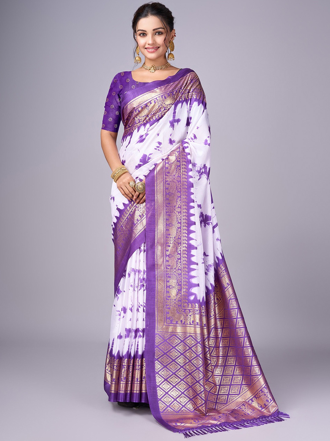 

SANJANA SILK Floral Zari Art Silk Chanderi Saree, Purple