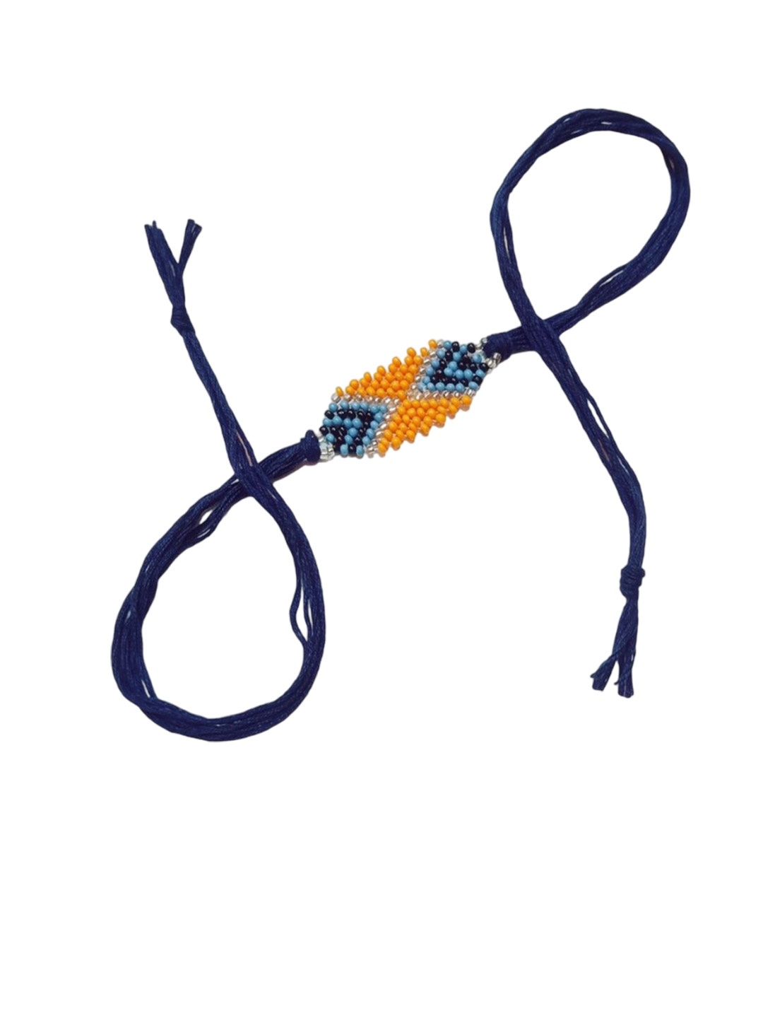 

PRIAANSHA CREATIONS Abstract Designed Beaded Thread Rakhi With Roli Chawal & Greeting Card, Blue