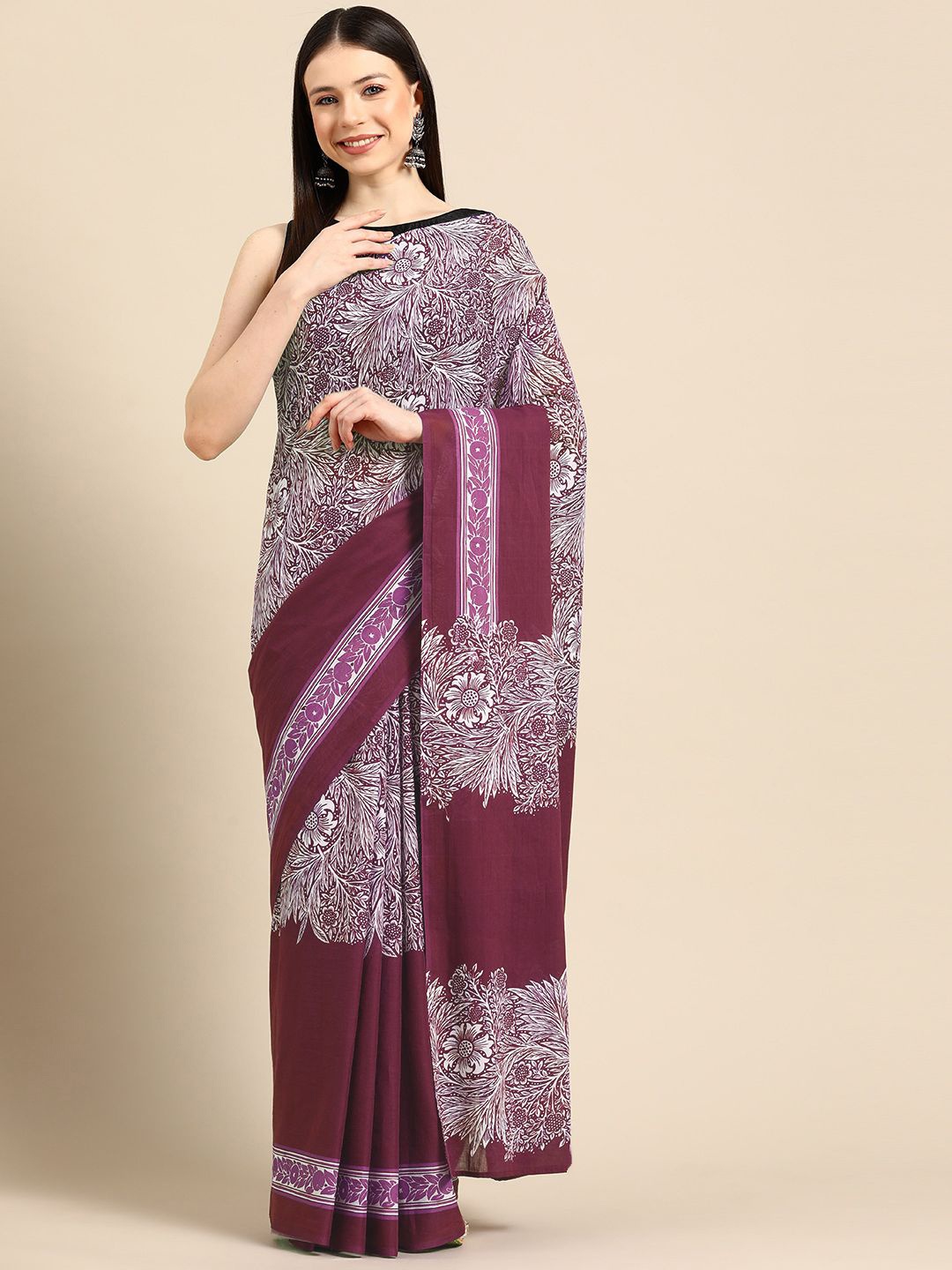 

BUTA BUTI Floral Pure Cotton Saree, Maroon