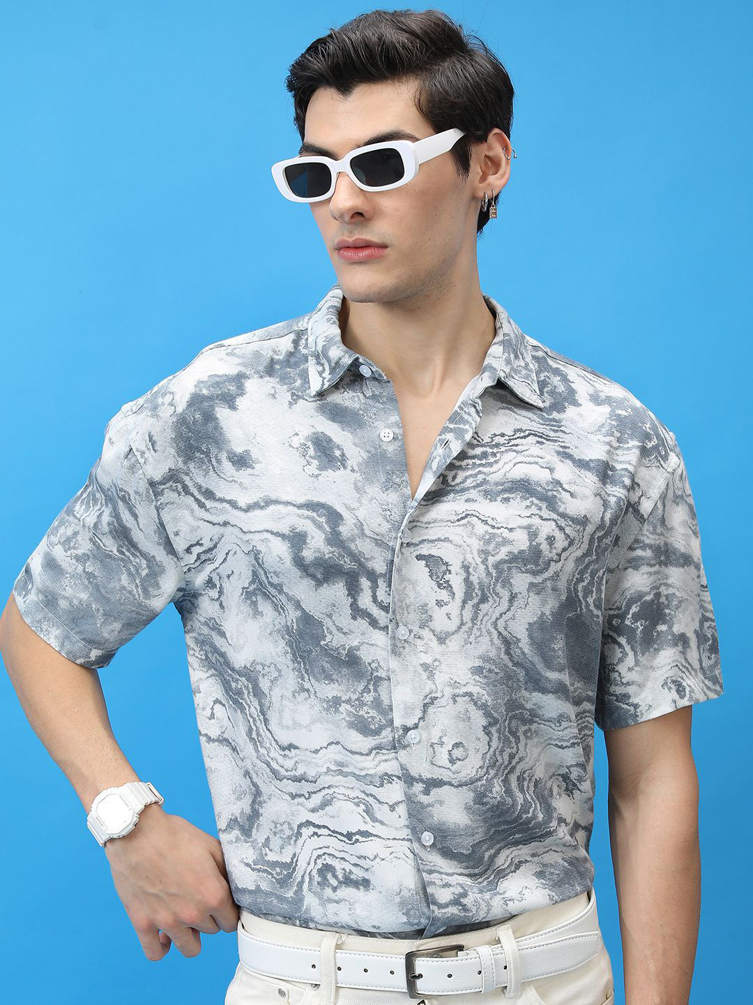 

HIGHLANDER Men Slim Fit Opaque Printed Casual Shirt, Grey