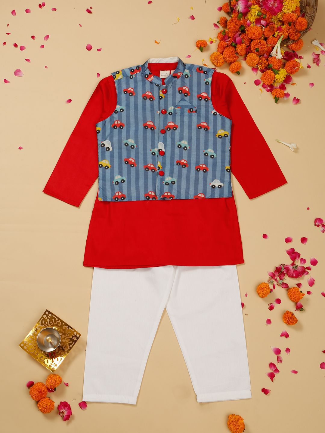 

SAKA DESIGNS Boys Regular Kurta with Pyjamas, Red