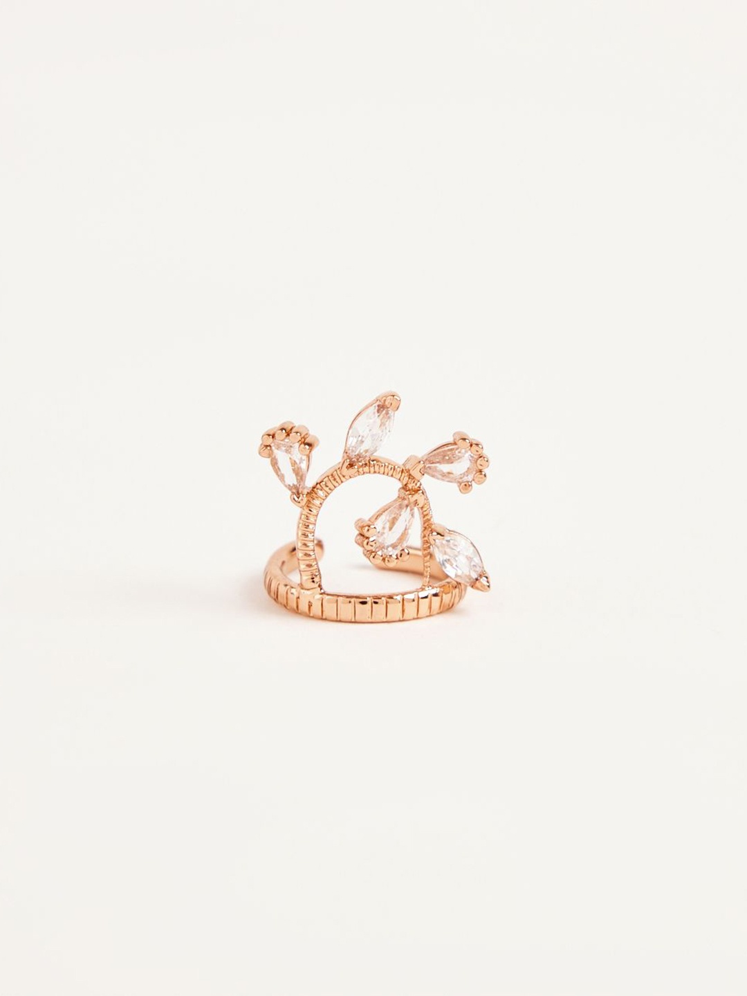 

Outhouse Rose Gold-Plated Cubic Zirconia Stone-Studded Finger Ring