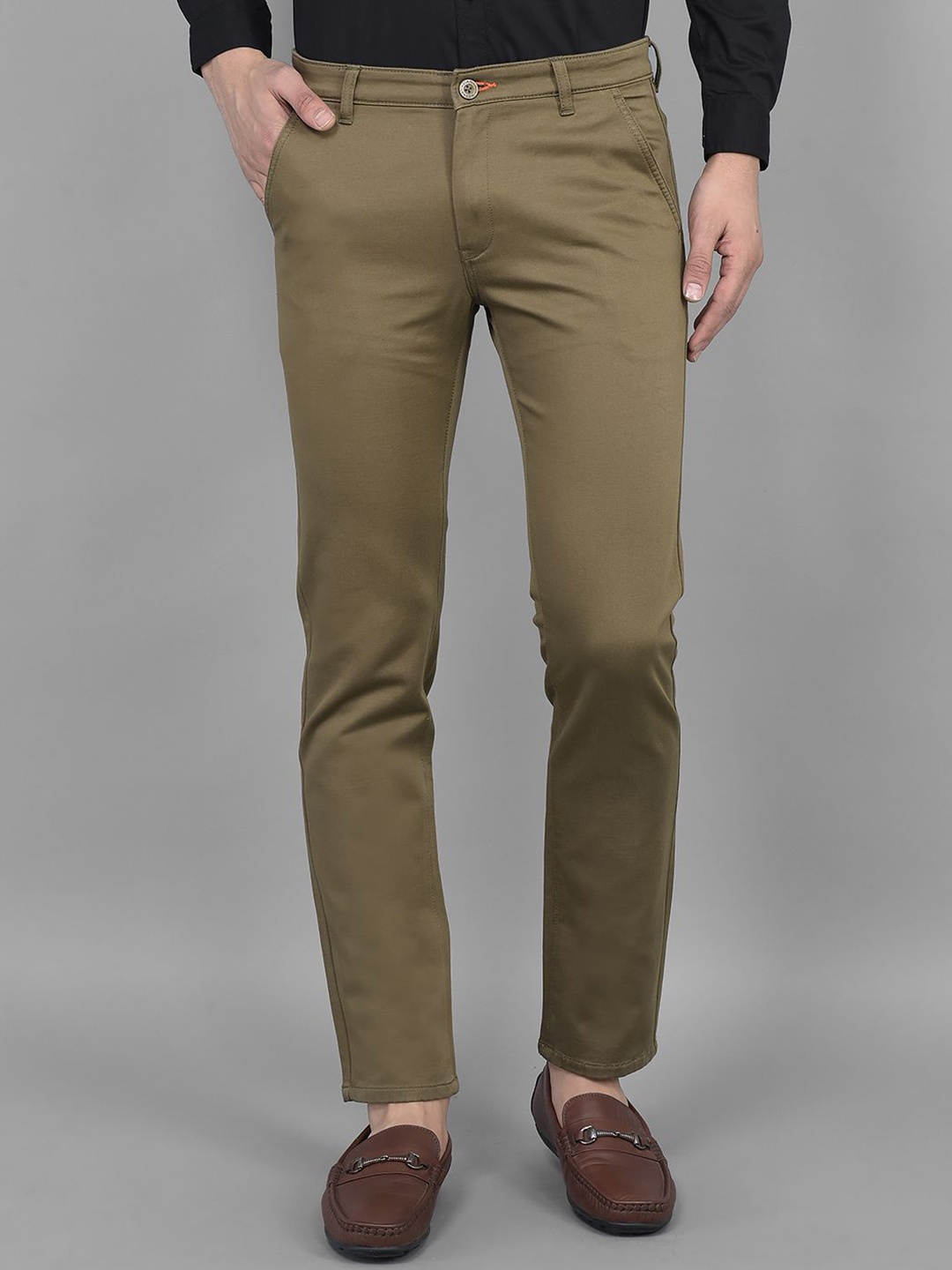 

American Archer Men Smart Slim Fit Wrinkle Free Chinos Trousers, Olive