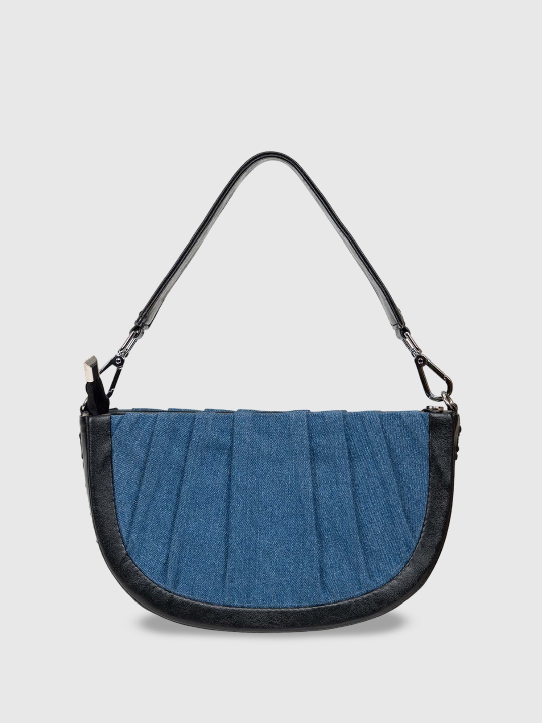 

D'oro Solid Half Moon Handheld Bag with Quilted, Blue