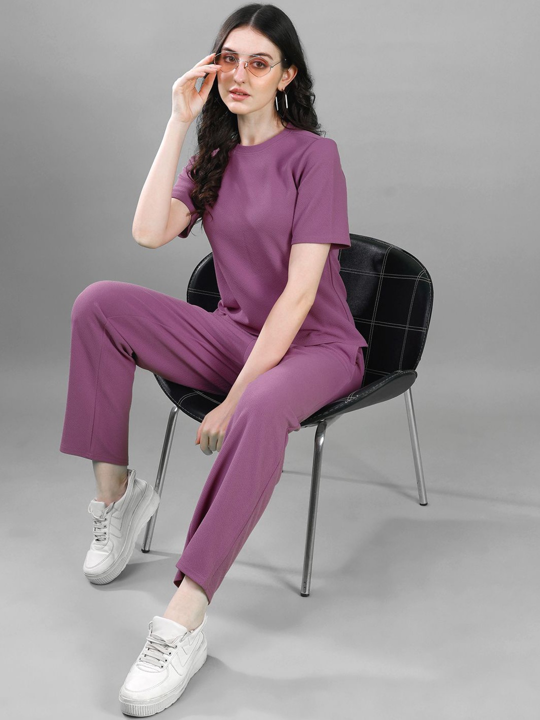 

Selvia Round Neck Short Sleeves T-Shirt & Trousers, Purple