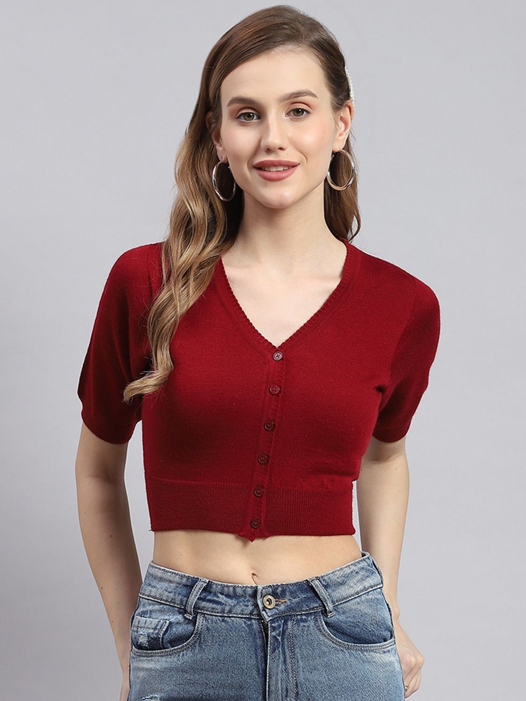 

Monte Carlo Women Woollen Crop Pullover, Maroon