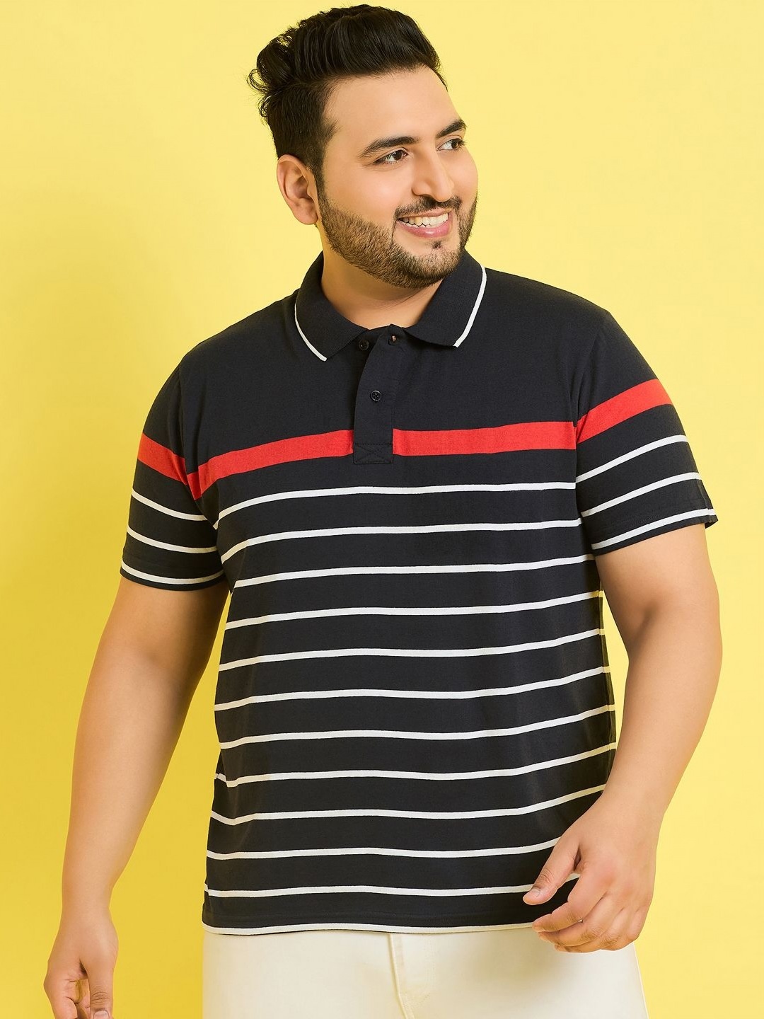 

AUSTIVO Men Striped Polo Collar Cotton T-Shirt, Navy blue