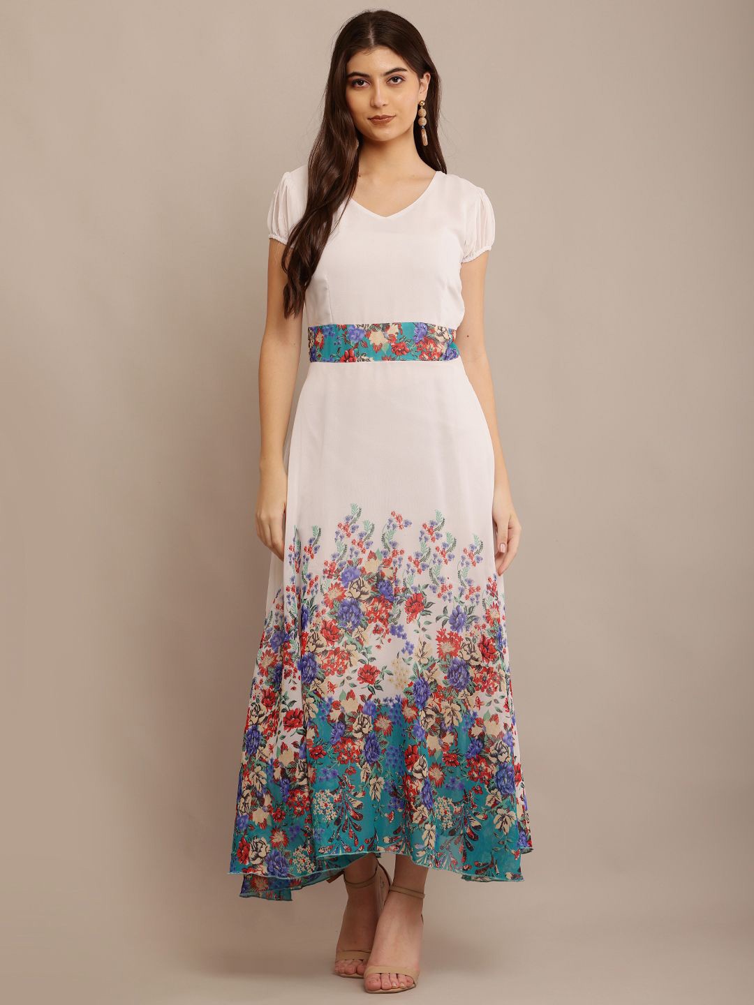 

Raabta Fashion Floral Print Georgette Maxi Dress, Multi