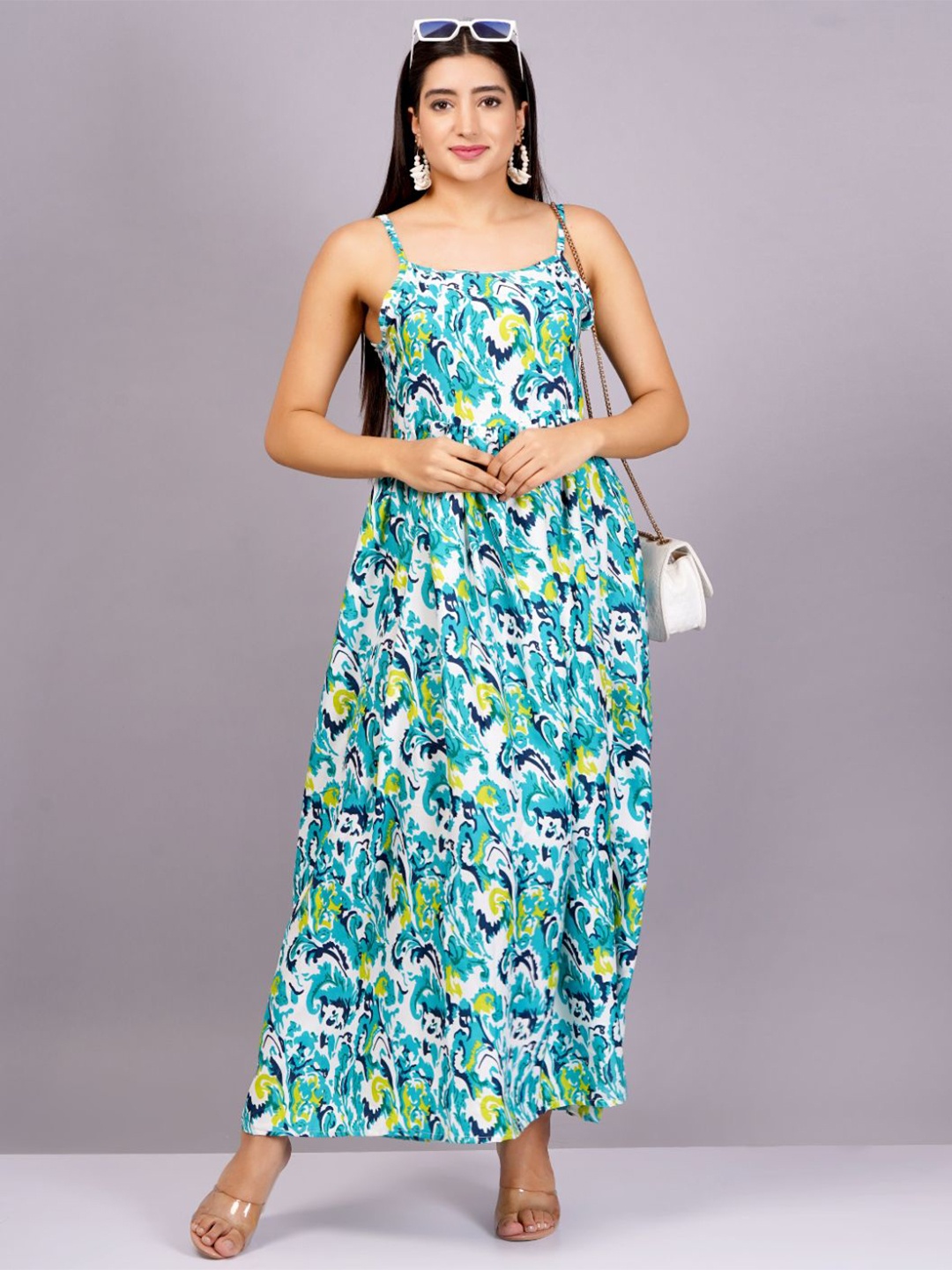 

KALINI Floral Print Crepe Maxi Dress, Blue