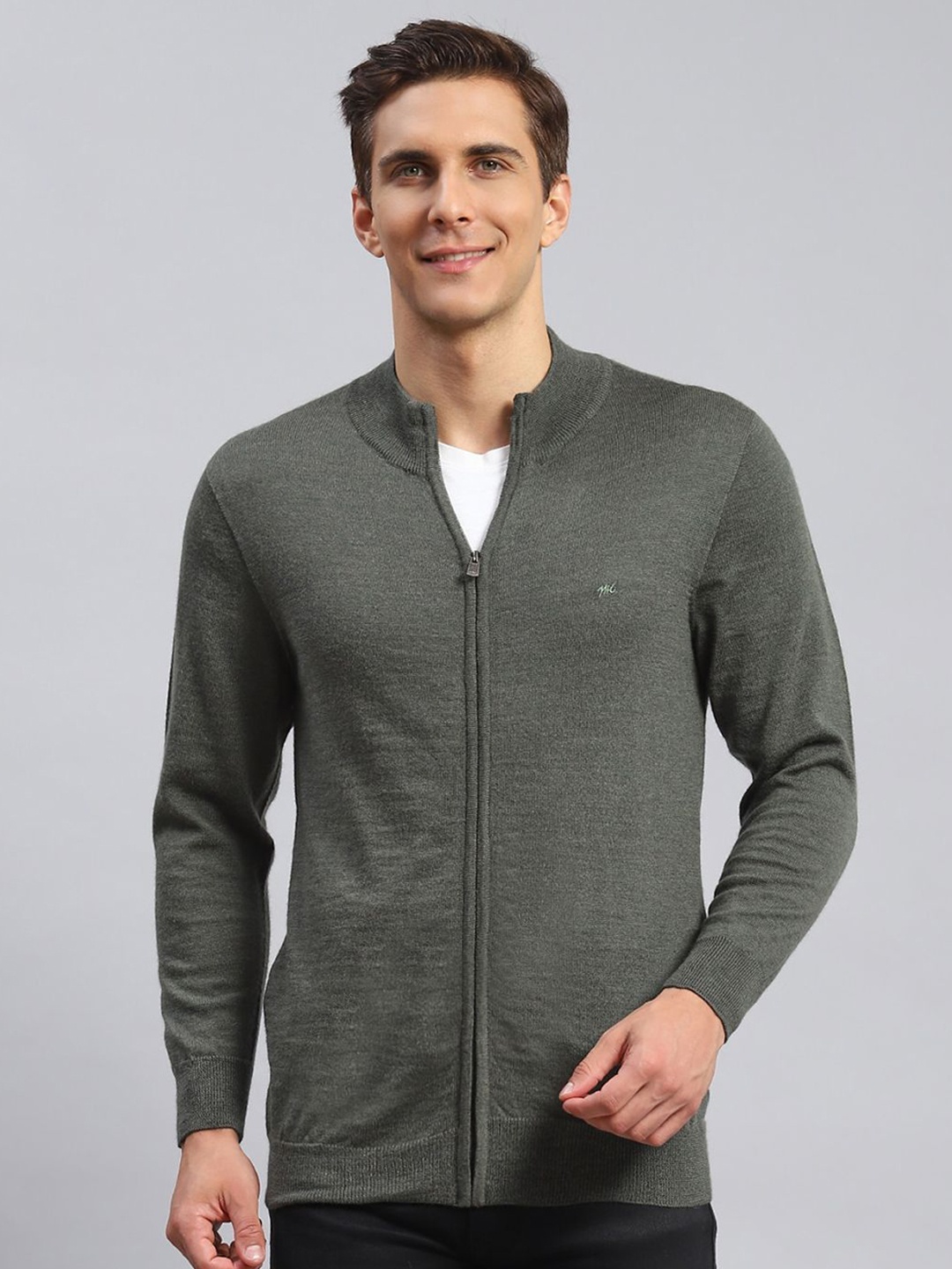 

Monte Carlo Men Woollen Cardigan with Zip Detail Detail, Olive