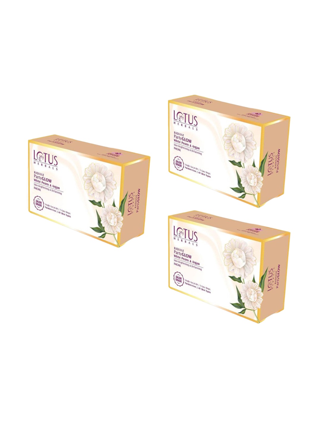 

Lotus Herbals Party GLOW Set Of 3 Radiant Peony & Argan Oil Detanning Facial Kit- 57g, Cream