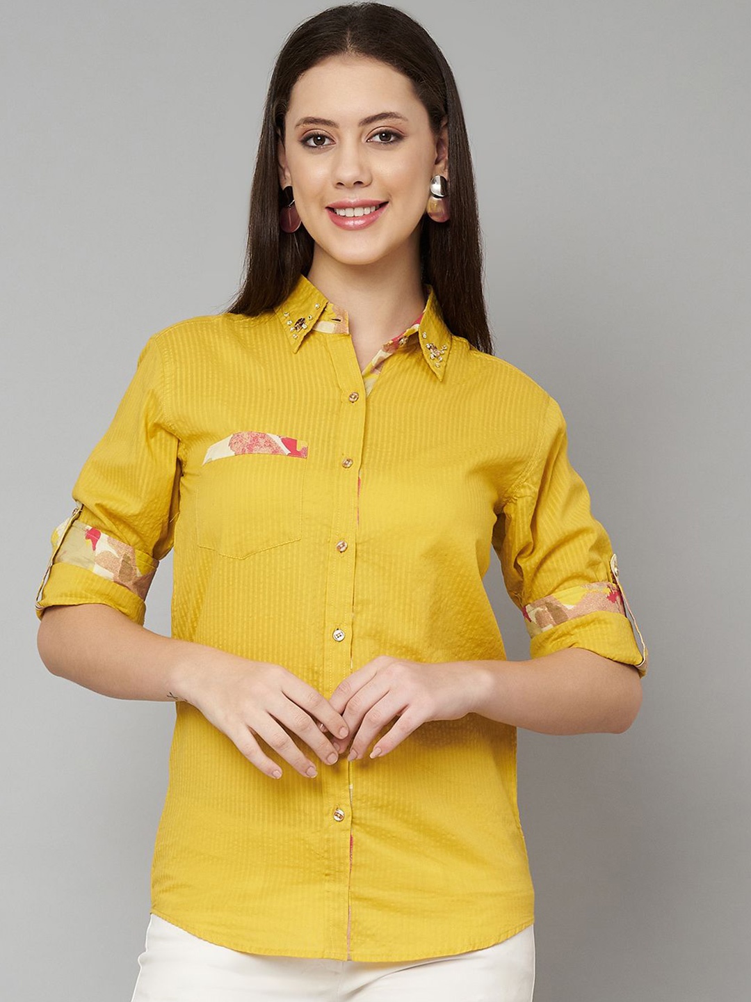 

FABRIC FITOOR Women Comfort Opaque Casual Shirt, Yellow