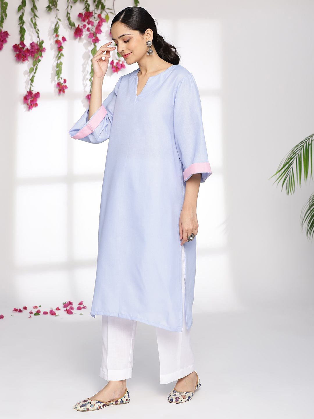 

LetsDressUp Notch Round Neck Cotton Straight Kurta, Blue