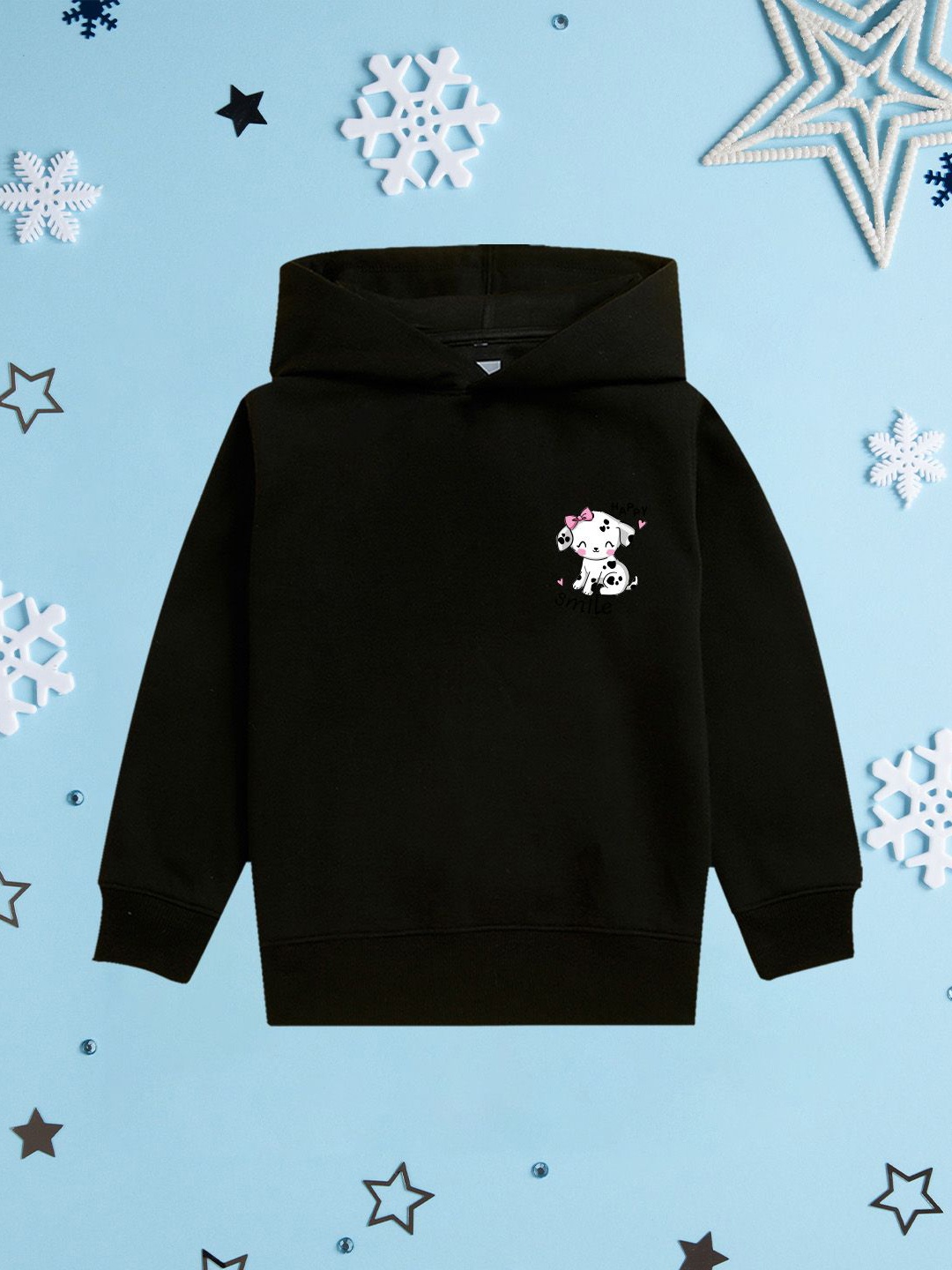 

NUSYL Girls Graphic Printed Hooded Sweatshirt, Black