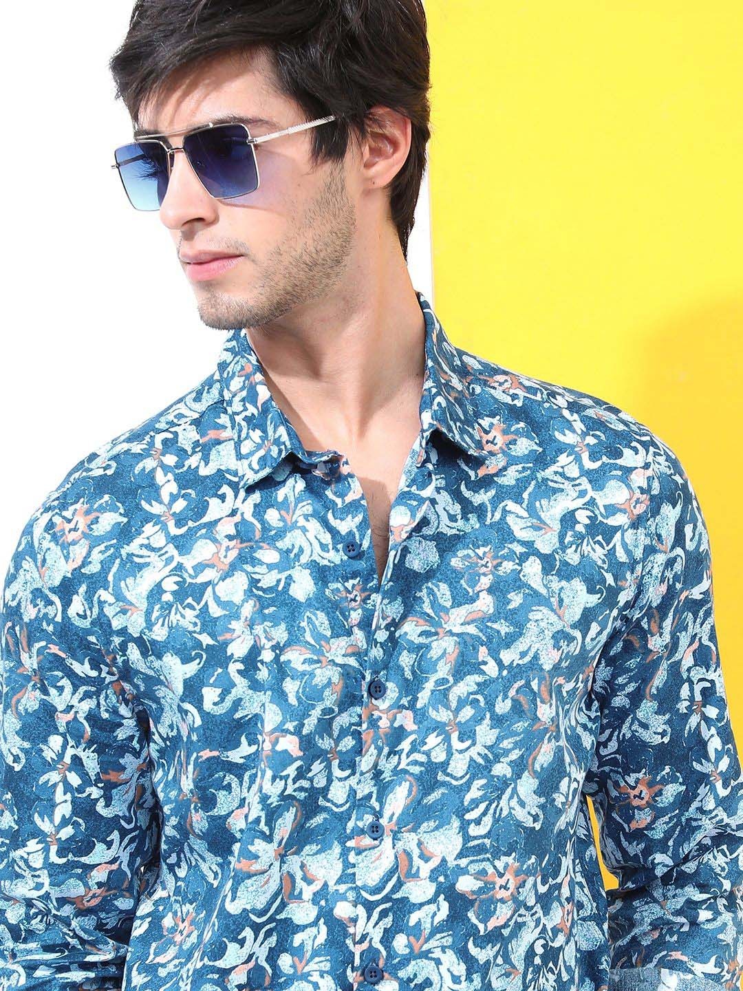 

HIGHLANDER Men Slim Fit Floral Opaque Printed Casual Shirt, Blue