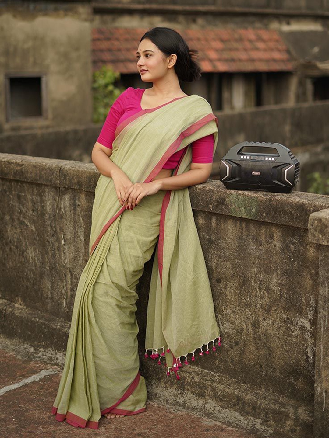 

Moora Pure Cotton Bagru Saree, Green