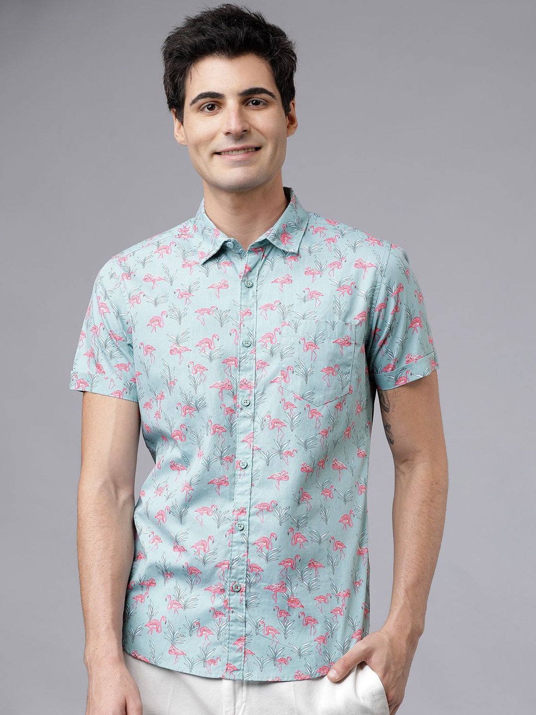 

HIGHLANDER Men Slim Fit Floral Opaque Printed Casual Shirt, Blue