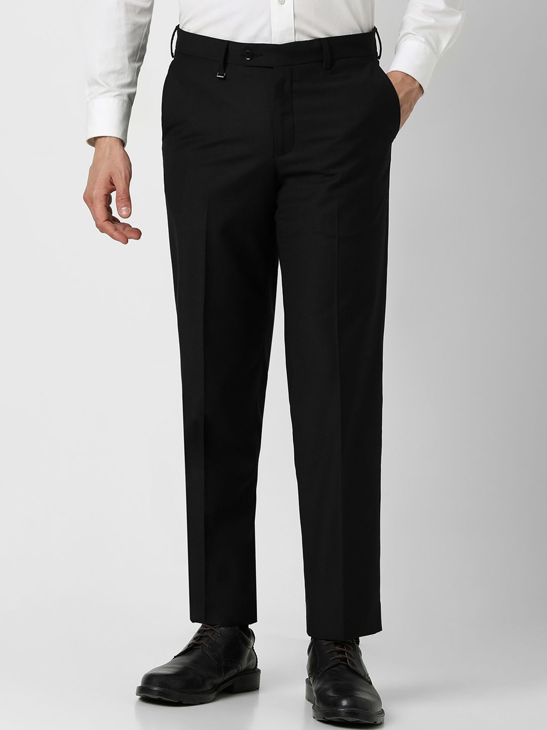 

Van Heusen Men Mid-Rise Regular Fit Formal Trousers, Black