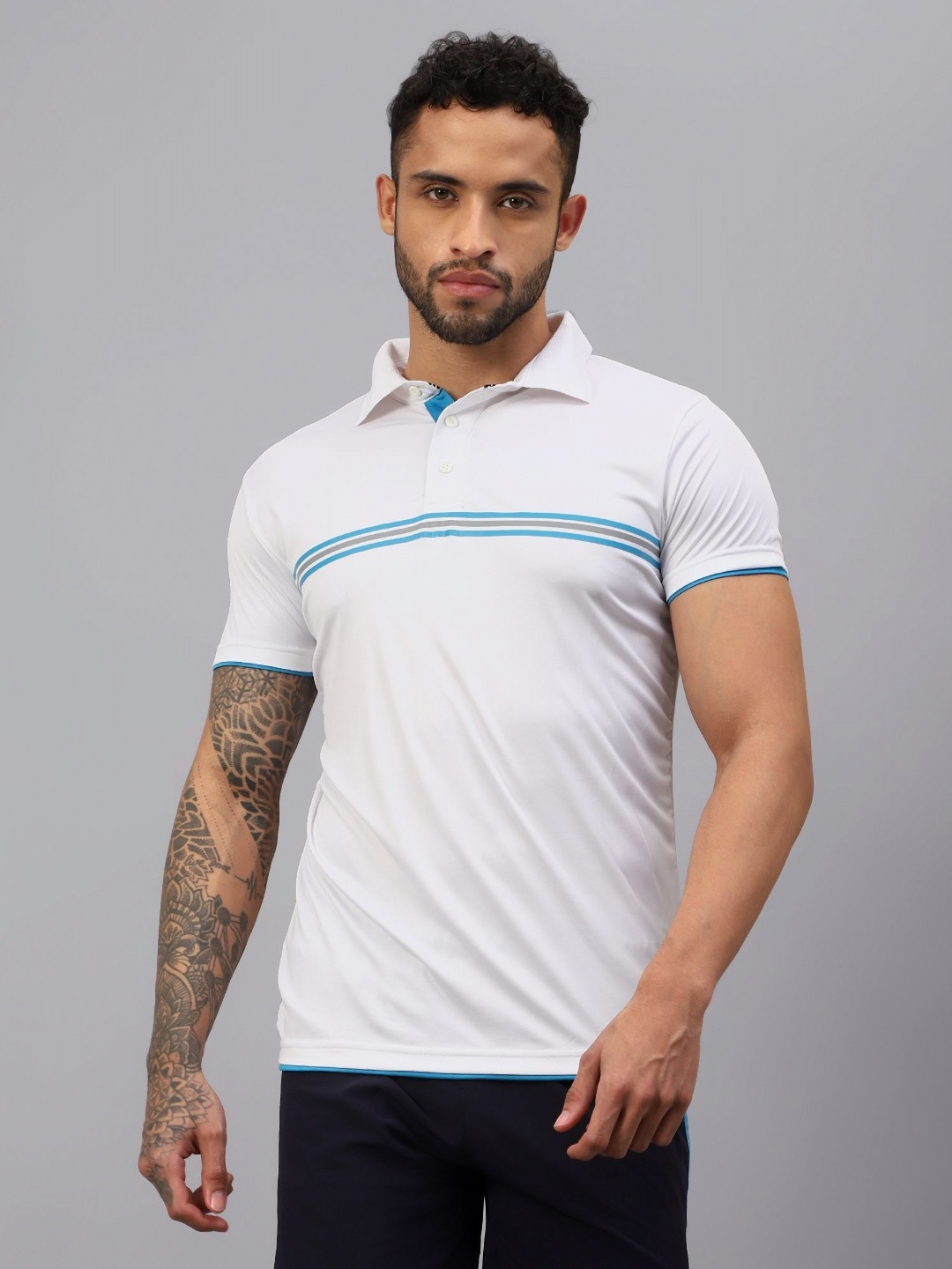 

VECTOR X Men Graphic Printed Polo Collar T-Shirt, White