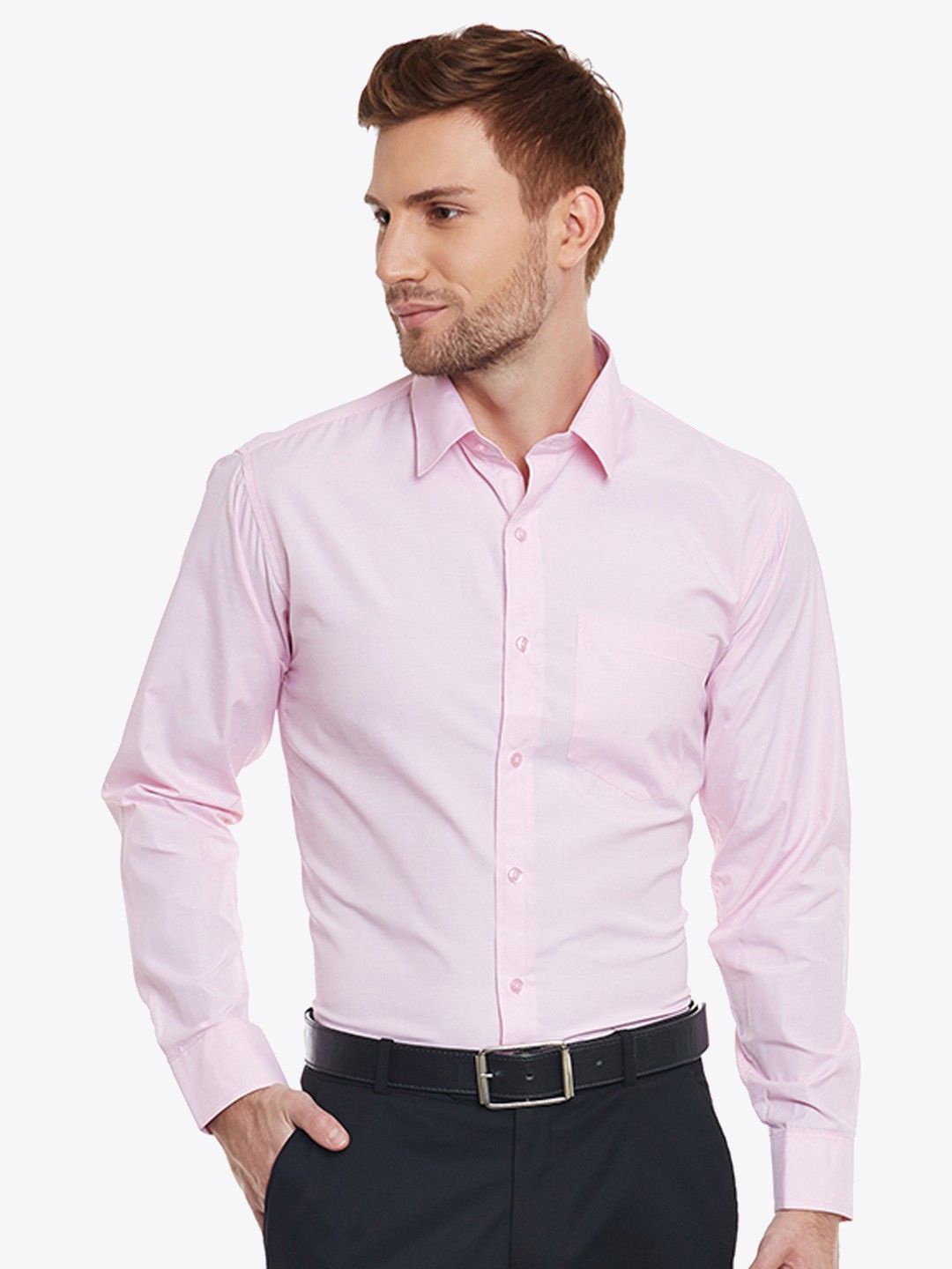 

English Navy Men Slim Fit Opaque Formal Shirt, Pink