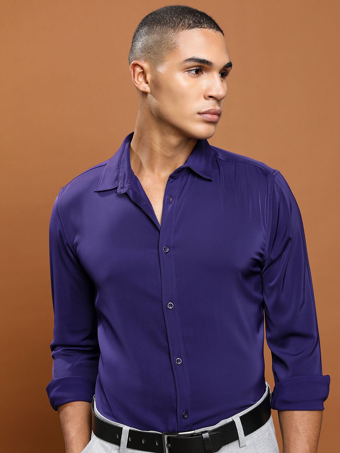 

HIGHLANDER Men Slim Fit Opaque Casual Shirt, Purple