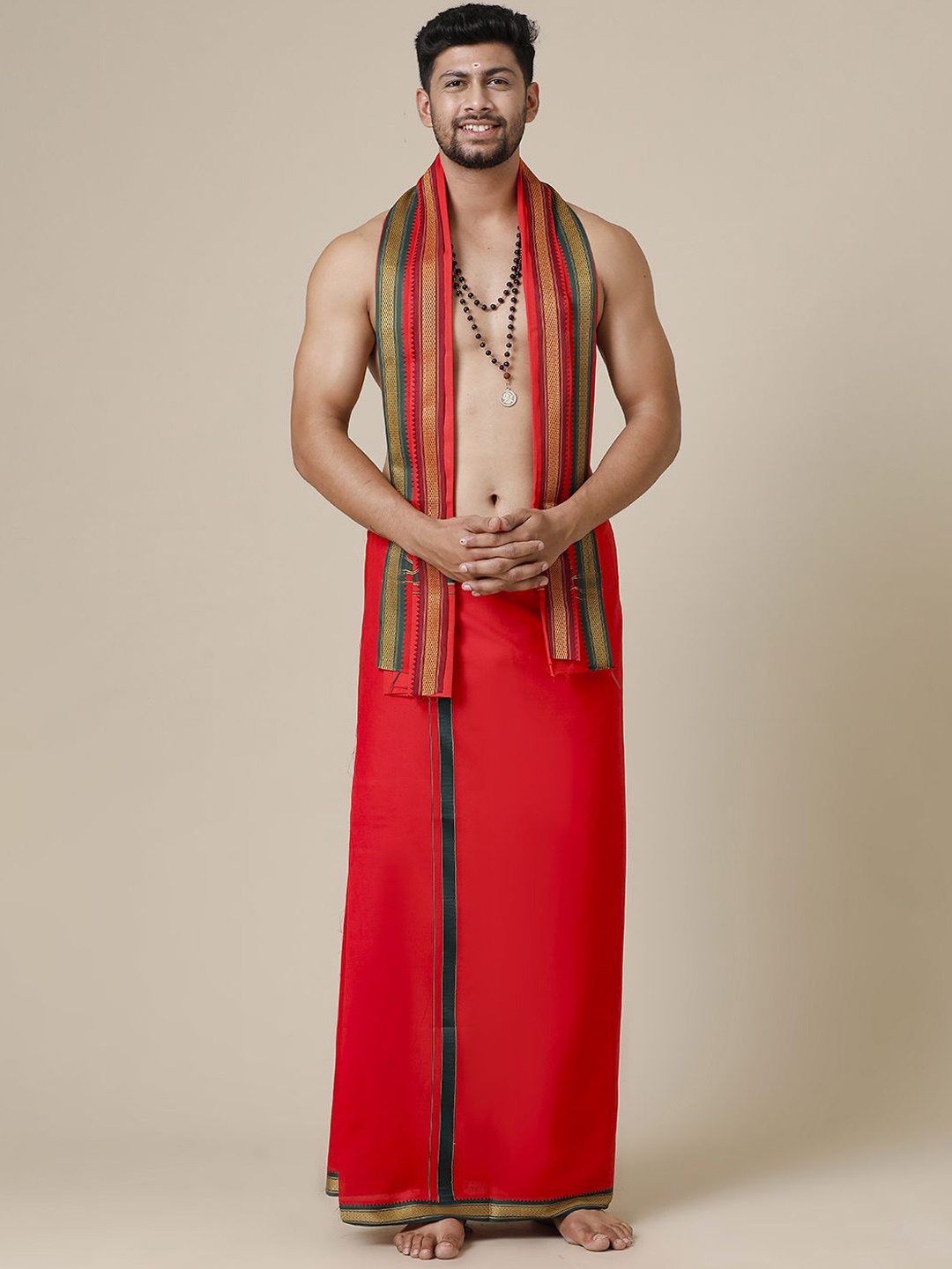 

Ramraj Men Bordered Dhoti, Red