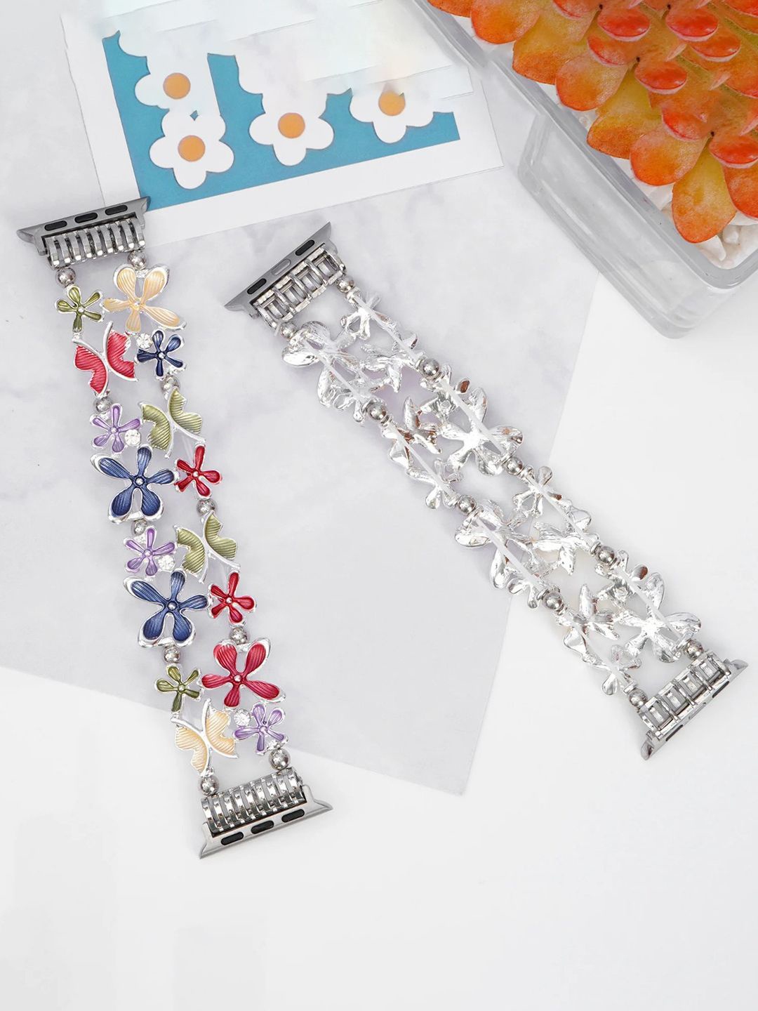 

PEEPERLY Petite Floral Bracelet Style Compatible Smart Watch Strap, Silver
