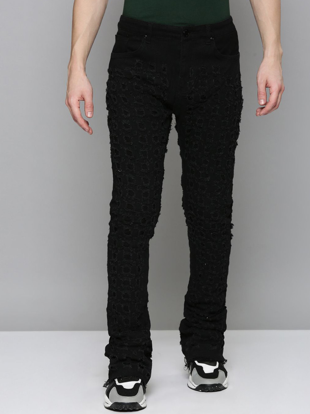 

WAIMEA Men Comfort Bootcut Highly Distressed Stretchable Jeans, Black