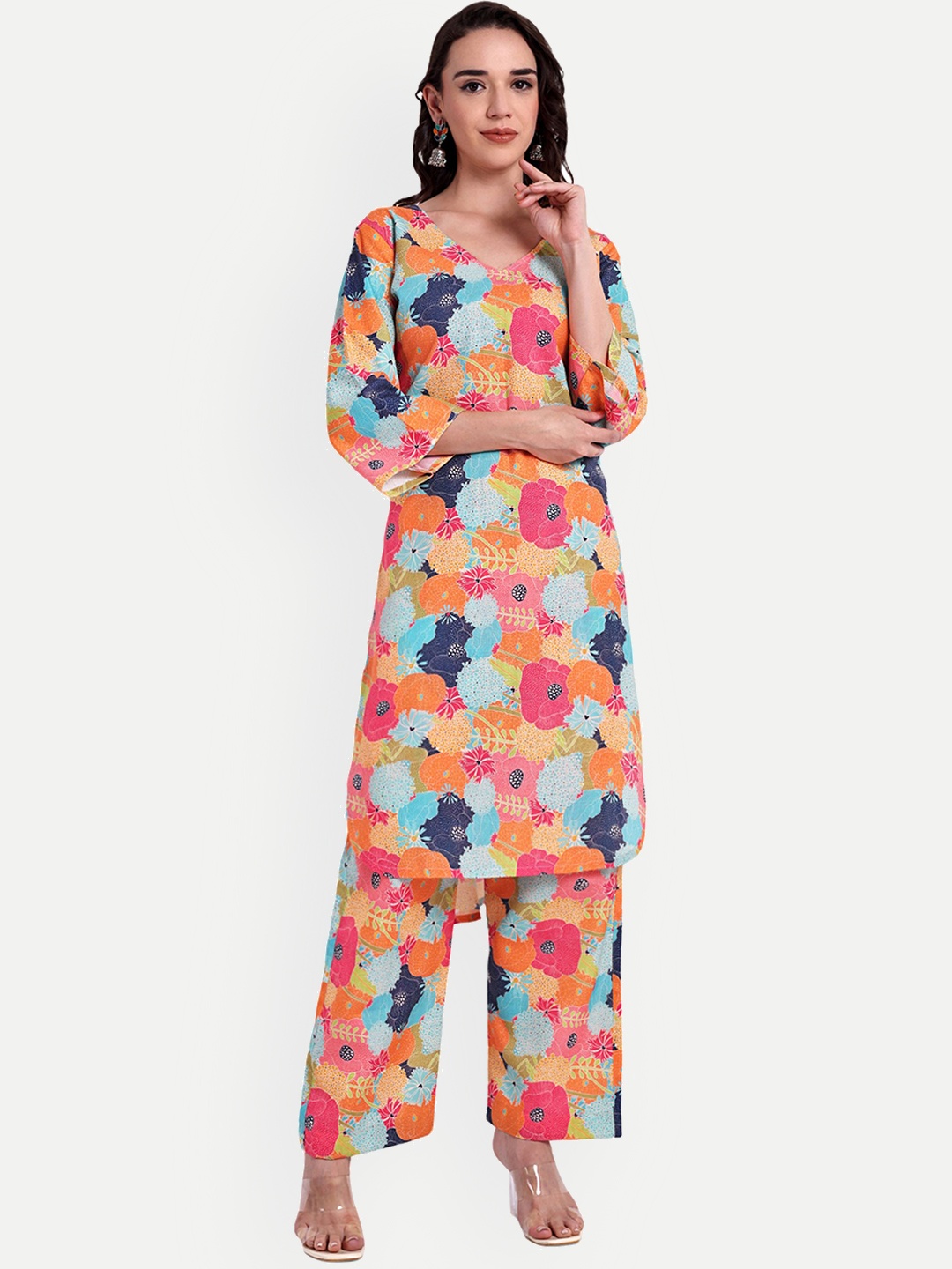 

TILISM Pure-Cotton Printed Tunic With Trouser Co-ords, Orange