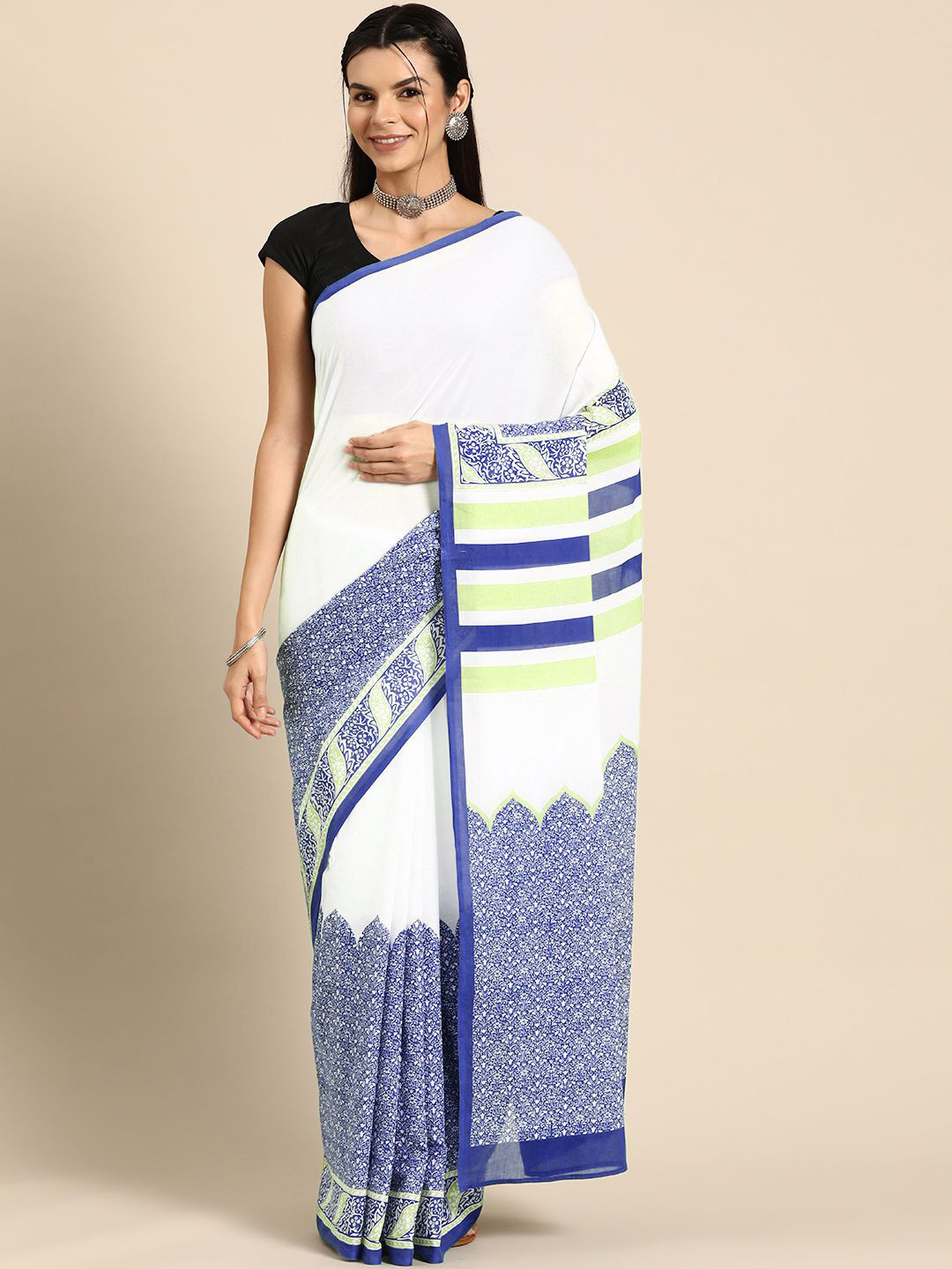 

BUTA BUTI Floral Pure Cotton Saree, Blue