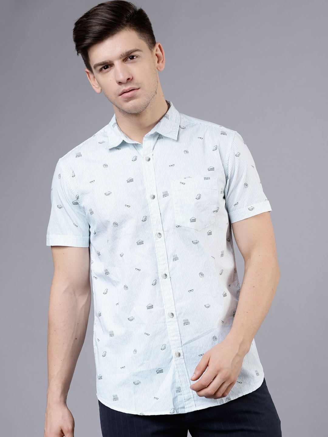 

HIGHLANDER Men Slim Fit Opaque Printed Casual Shirt, Off white