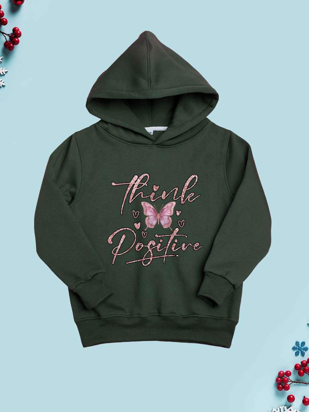 

NUSYL Girls Typography Printed Hooded Sweatshirt, Olive