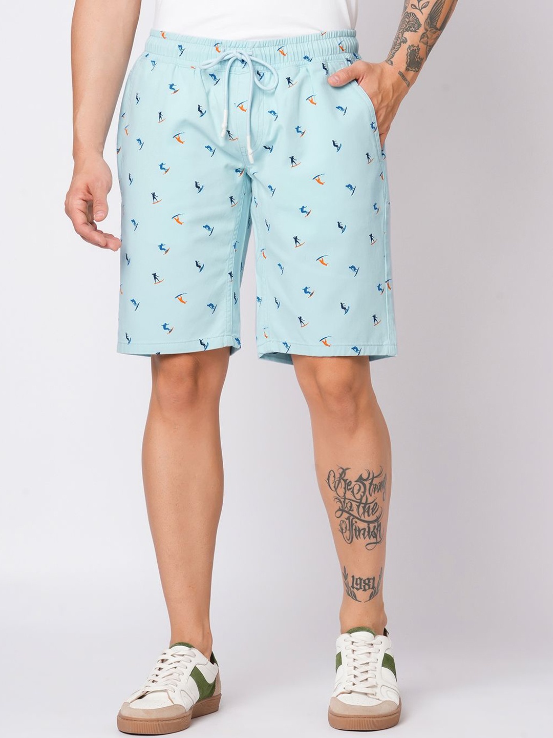 

The Roadster Lifestyle Co Men Printed Pure Cotton Shorts, Blue
