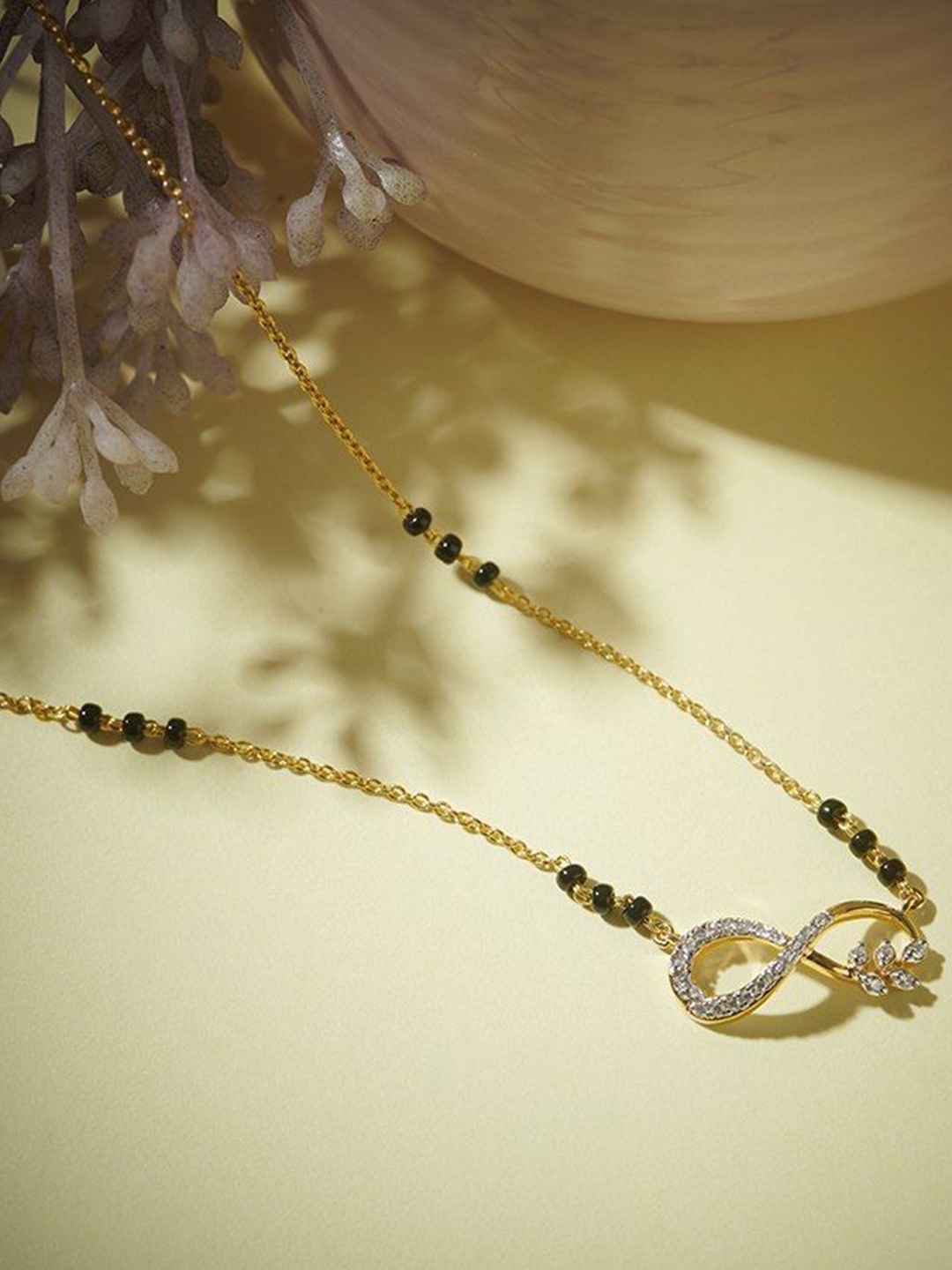 

HETPRIT Gold-Plated American Diamond Studded and Beaded Mangalsutra