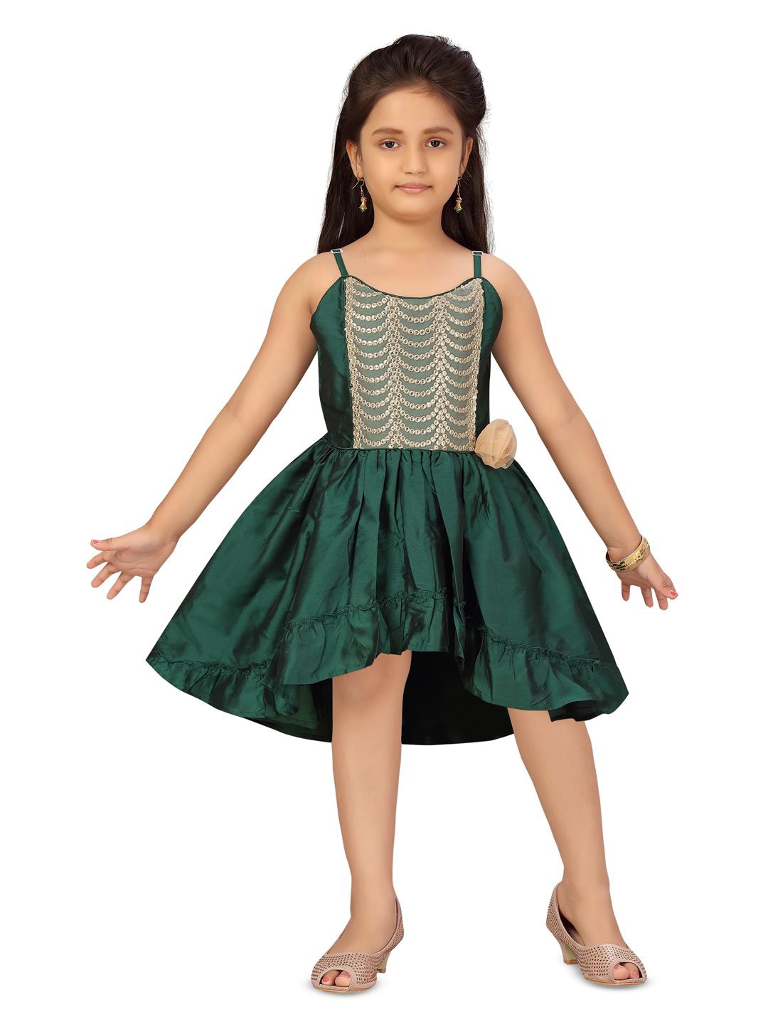 

BAESD Girls Embellished Shoulder Straps Fit & Flare Dress, Green