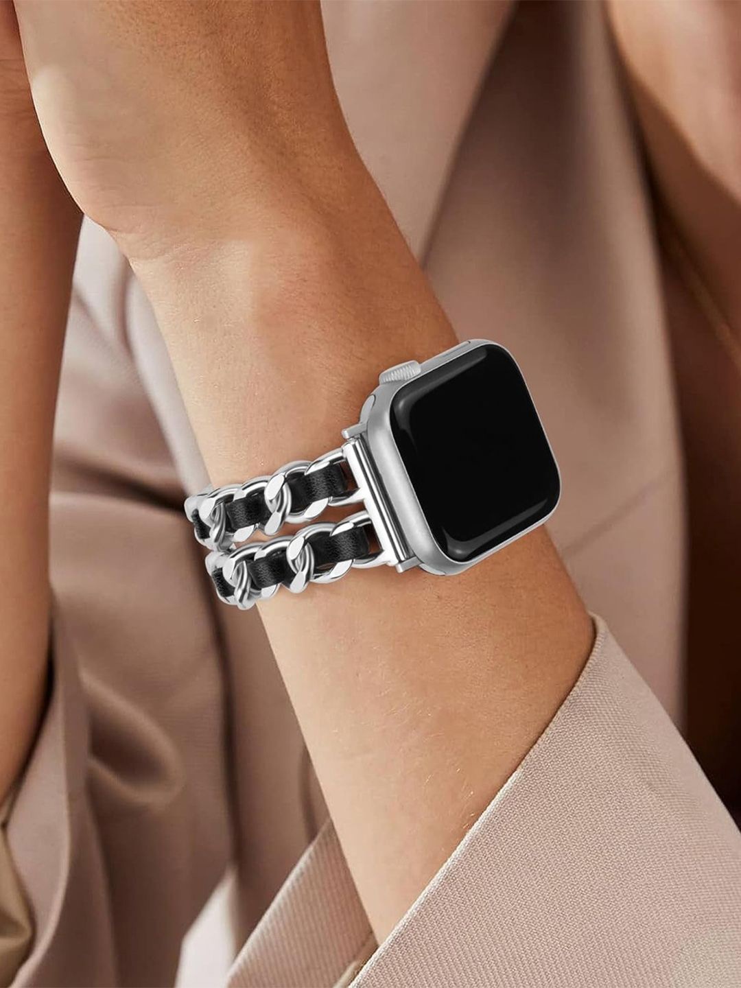 

PEEPERLY Luxury Correa Textured Strap Compatible Smart Watch Strap, Black
