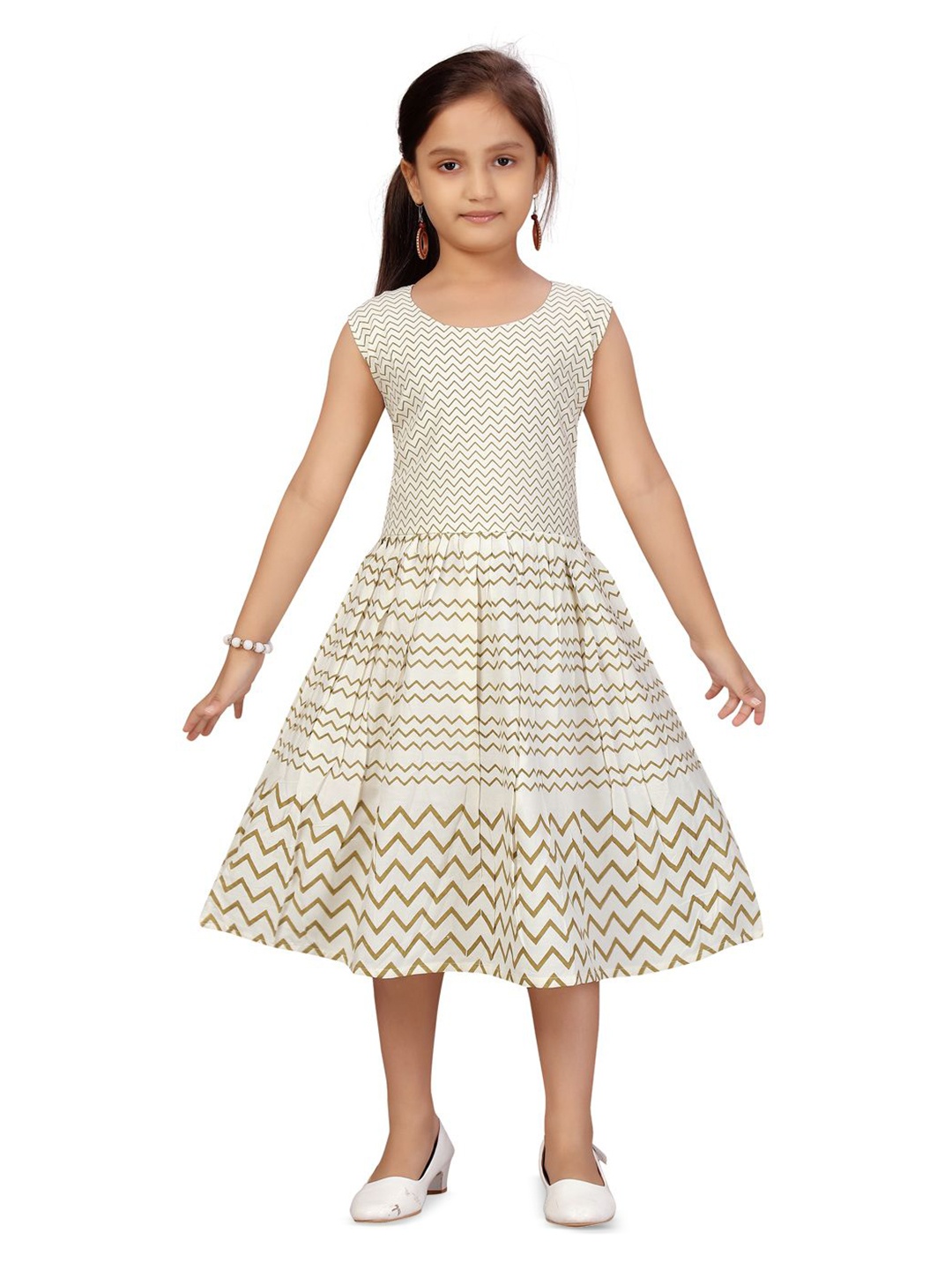 

BAESD Girls Printed Cotton Fit & Flare Midi Dress, Cream